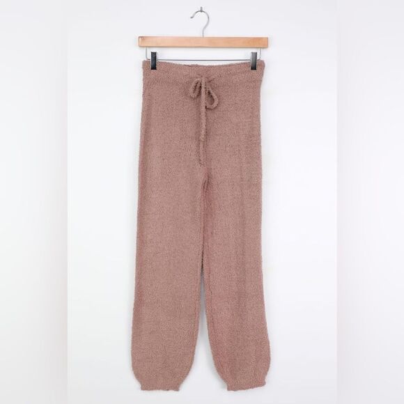 Lulus NWT Teddy-To-Go Taupe Fuzzy Drawstring Joggers size L - Picture 2 of 7